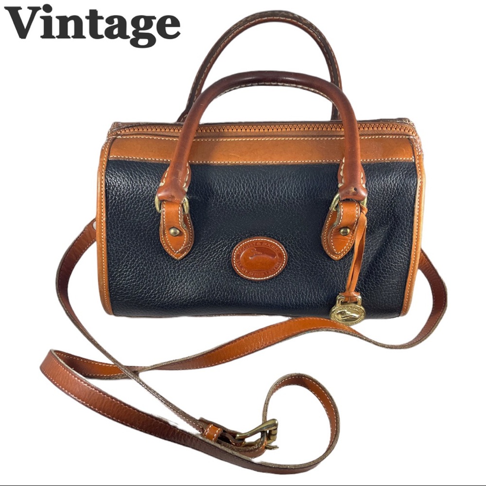 Vintage Dooney & Burke- Black/Brown Leather Handbag w/ Shoulder Strap - Picture 1 of 12